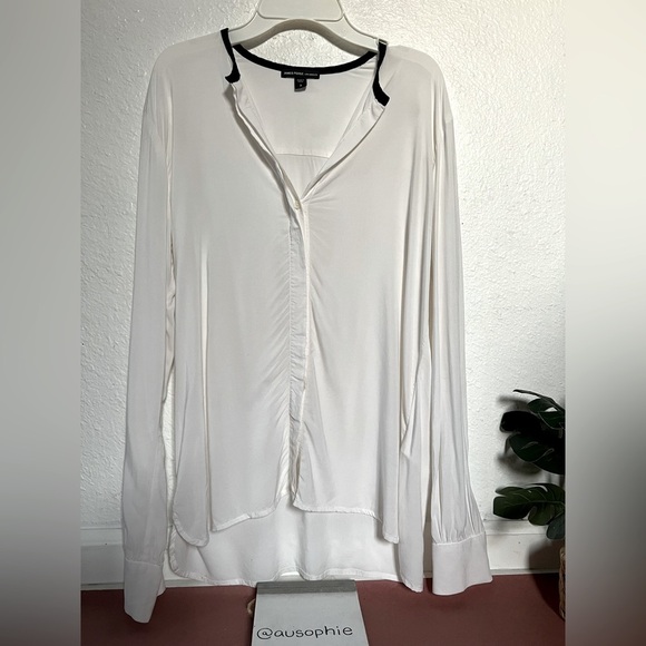 James Perse White Contrast Collar Blouse - Picture 2 of 8